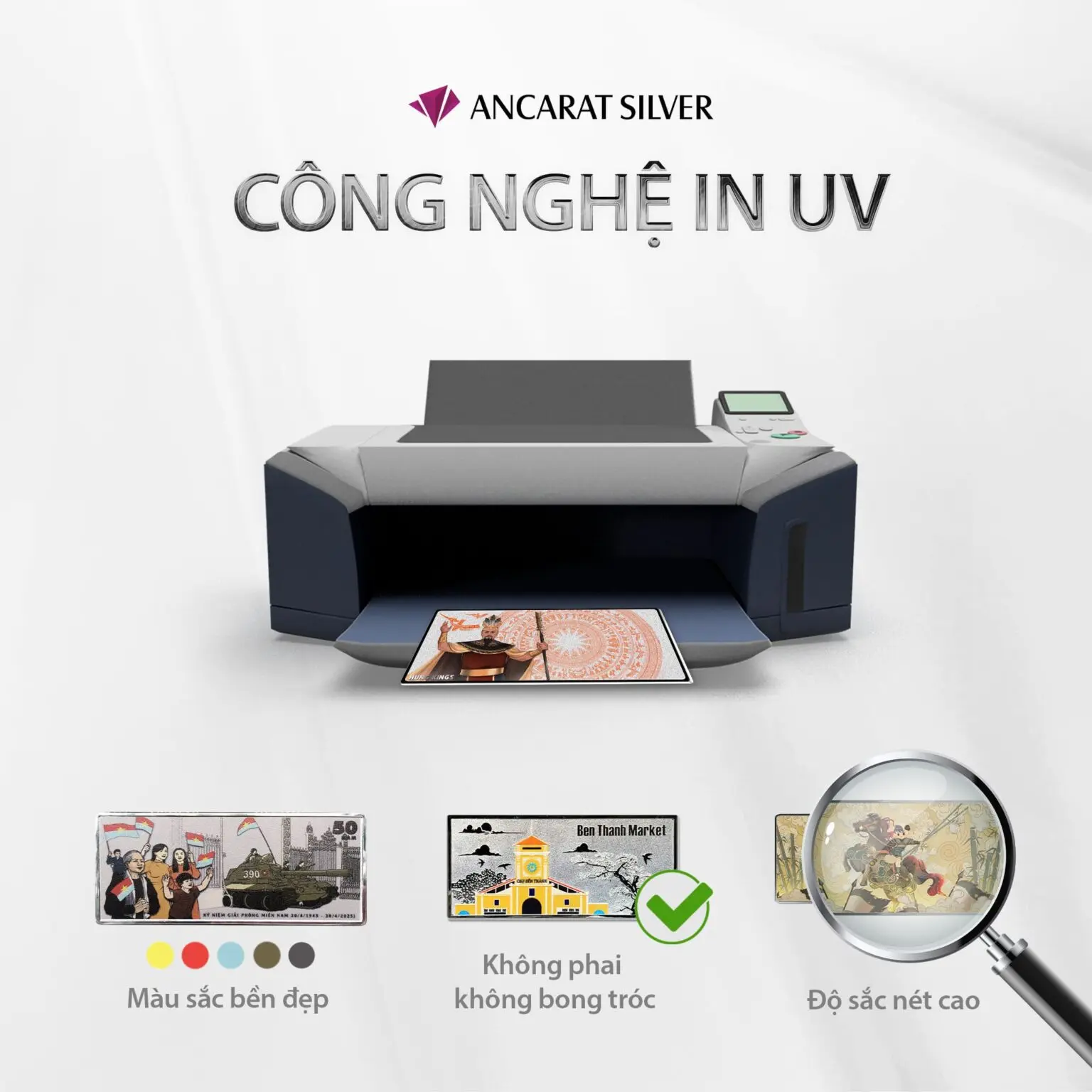 Công nghệ in UV trên bạc là giải pháp sử dụng tia UV để làm khô mực ngay lập tức Công nghệ in UV trên bạc