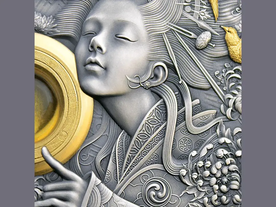 Từng chi tiết trên xu bạc Amaterasu được khắc họa rất tỉ mỉ Khám phá Xu bạc Amaterasu