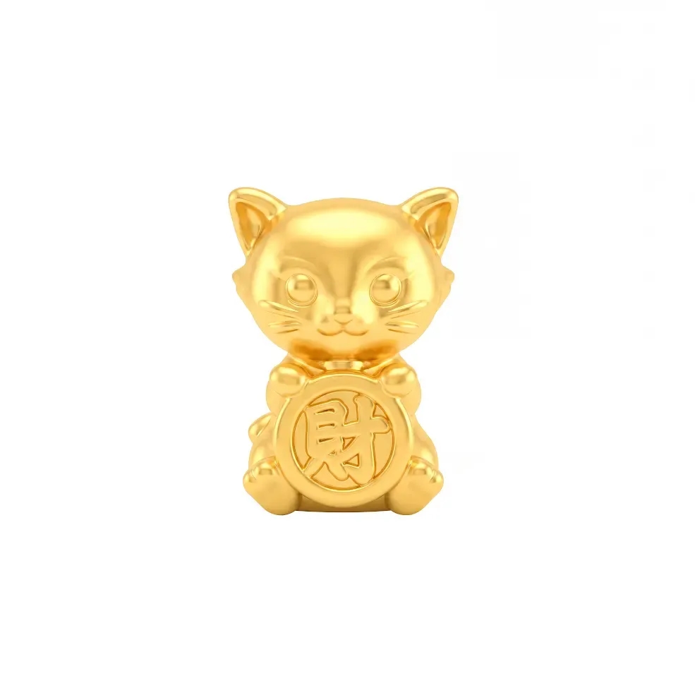 Charm Vàng 24K Hình Mèo Kim Mão Chữ Tài ANCARAT