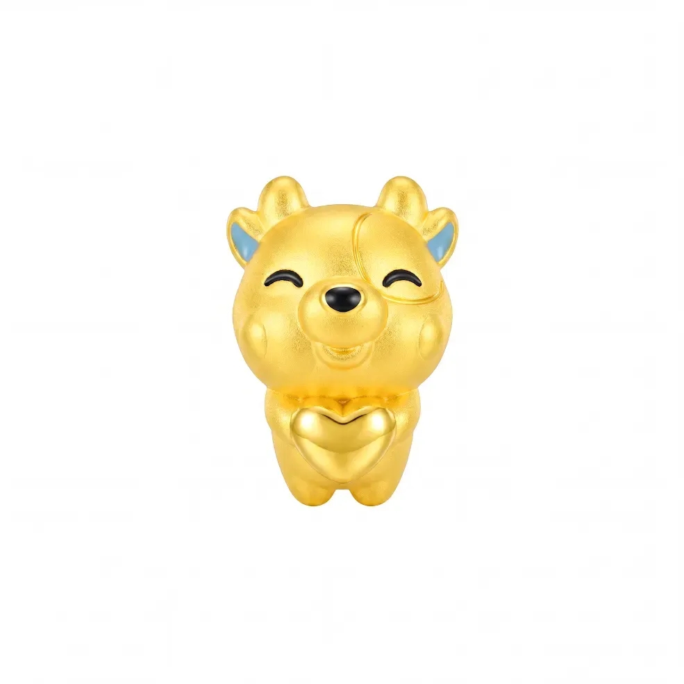 Charm Vàng 24K Hình Trâu Kim Sửu Ôm Trái Tim ANCARAT