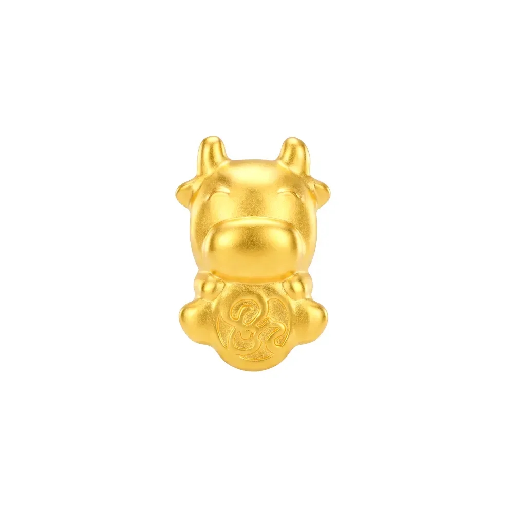 Charm Vàng 24K Hình Trâu Kim Sửu Chữ Phúc ANCARAT