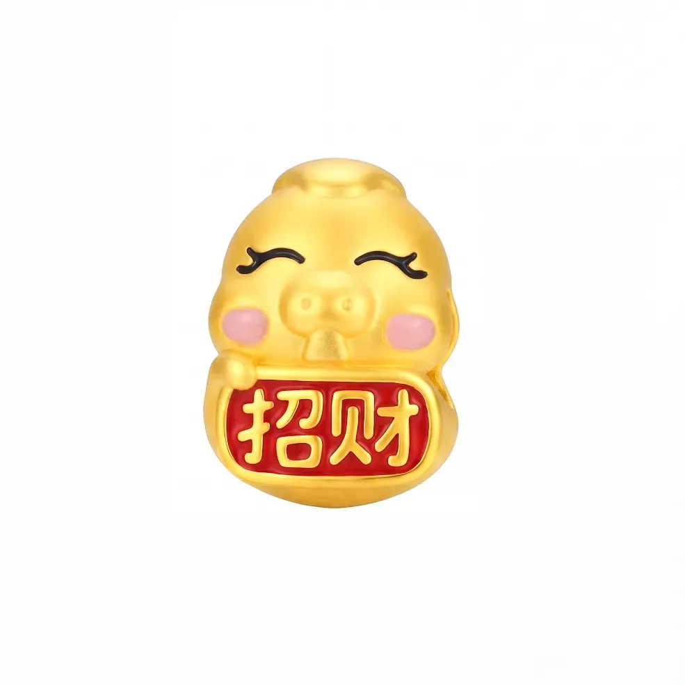 Charm Vàng 24K 12 Con Giáp Kim Tỵ Bảng Chữ Đỏ ANCARAT