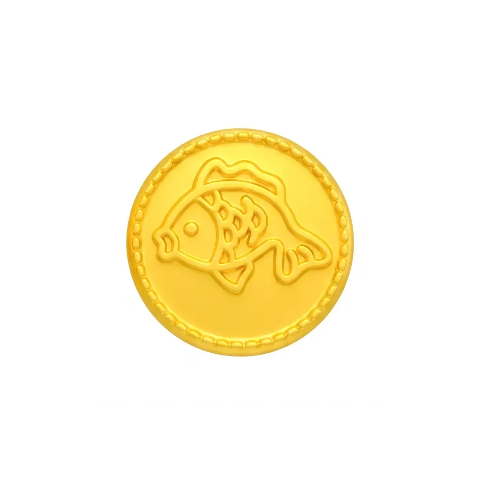Charm Vàng 24K Hình Cá Vàng Chữ Tài Viền Hạt ANCARAT