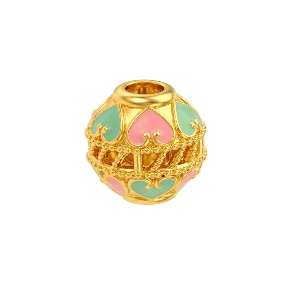 Charm Vàng 24K Hột Tròn Trái Tim Sơn Màu 5D ANCARAT