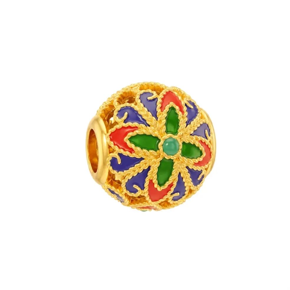 Charm Vàng 24K Hột Tròn Hoa Đa Sắc Sơn Màu 5D ANCARAT