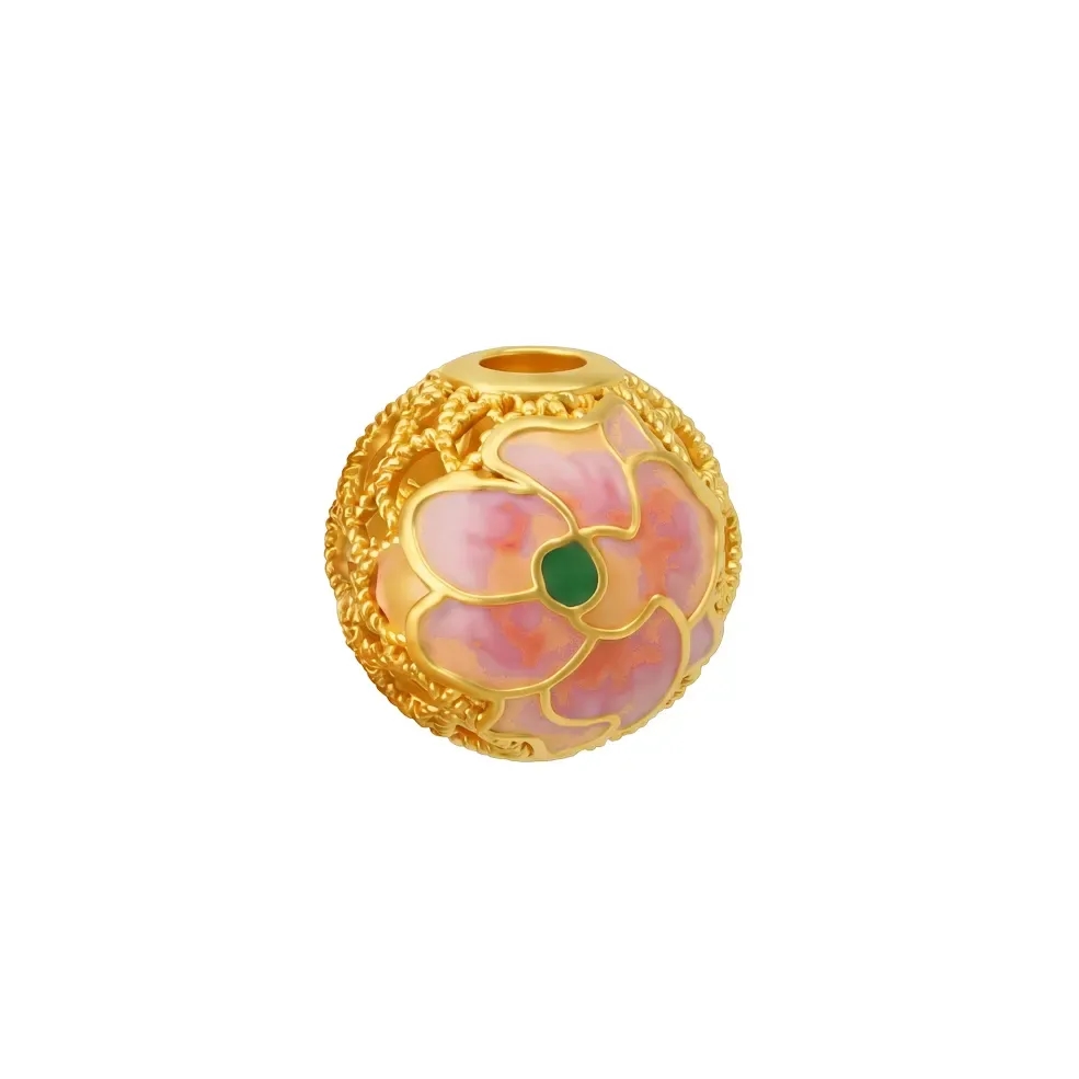 Charm Vàng 24K Kim Hoa Cánh Hồng Tâm Xanh ANCARAT