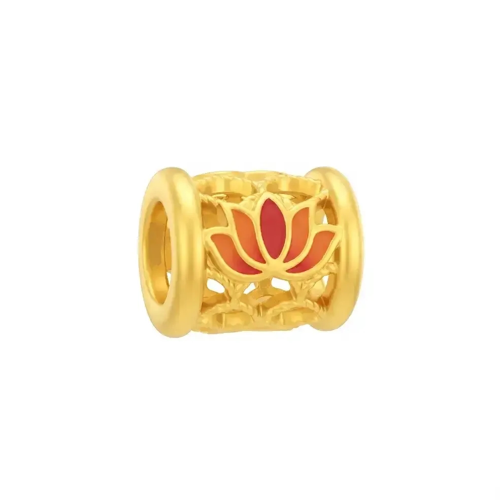 Charm Vàng 24K Hột Trụ Hoa Sen Sơn Màu 5D ANCARAT