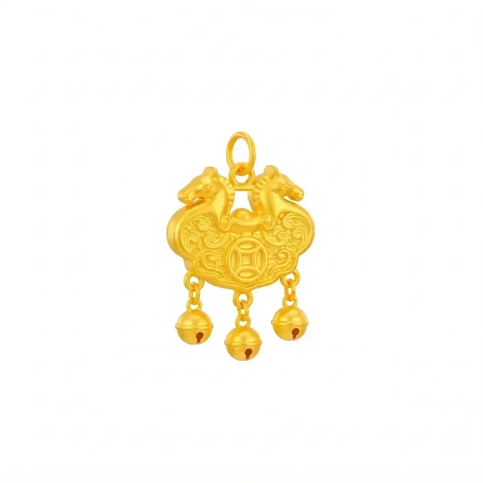 Mặt Dây Vàng 24K Song Mã Kim Tiền Lục Lạc ANCARAT