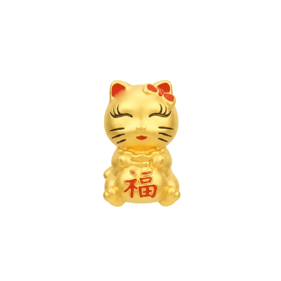 Charm Vàng 24K Hình Mèo Ôm Bao Tiền Chữ Phúc ANCARAT