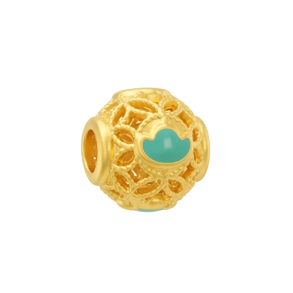 Charm Vàng 24K Hột Tròn Sơn Màu Xanh Ngọc 5D ANCARAT