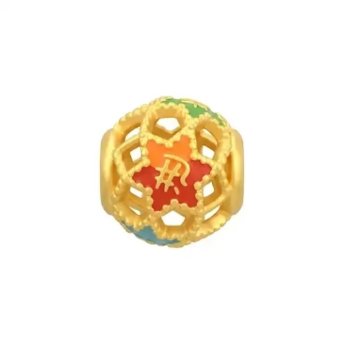 Charm Vàng 24K Hột Tròn Hoa Văn Sơn Màu 5D ANCARAT