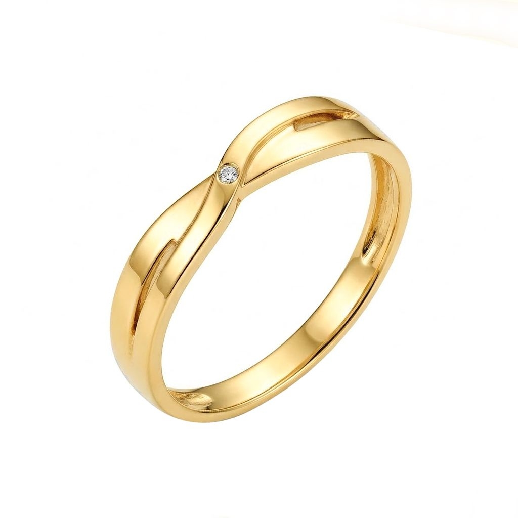 Nhẫn Cưới KCTN Hai Dải Giao Nhau Điểm Tròn ANCARAT