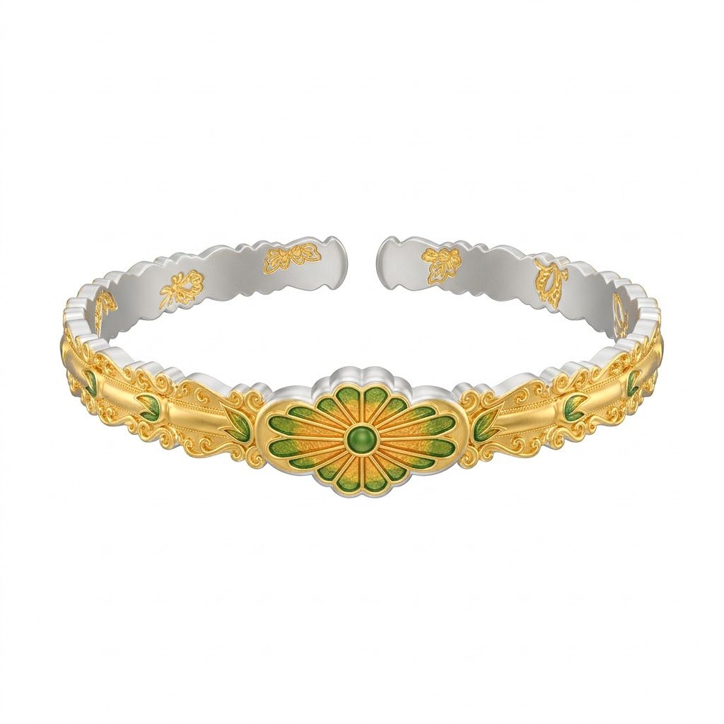 Vòng Tay Bạc 999 Open Cuff Hoa Đa Sắc ANCARAT