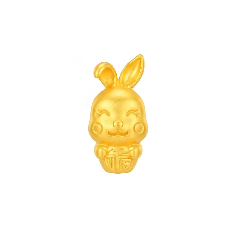 Charm Vàng 24K Hình Thỏ Kim Mão Chữ Phúc ANCARAT