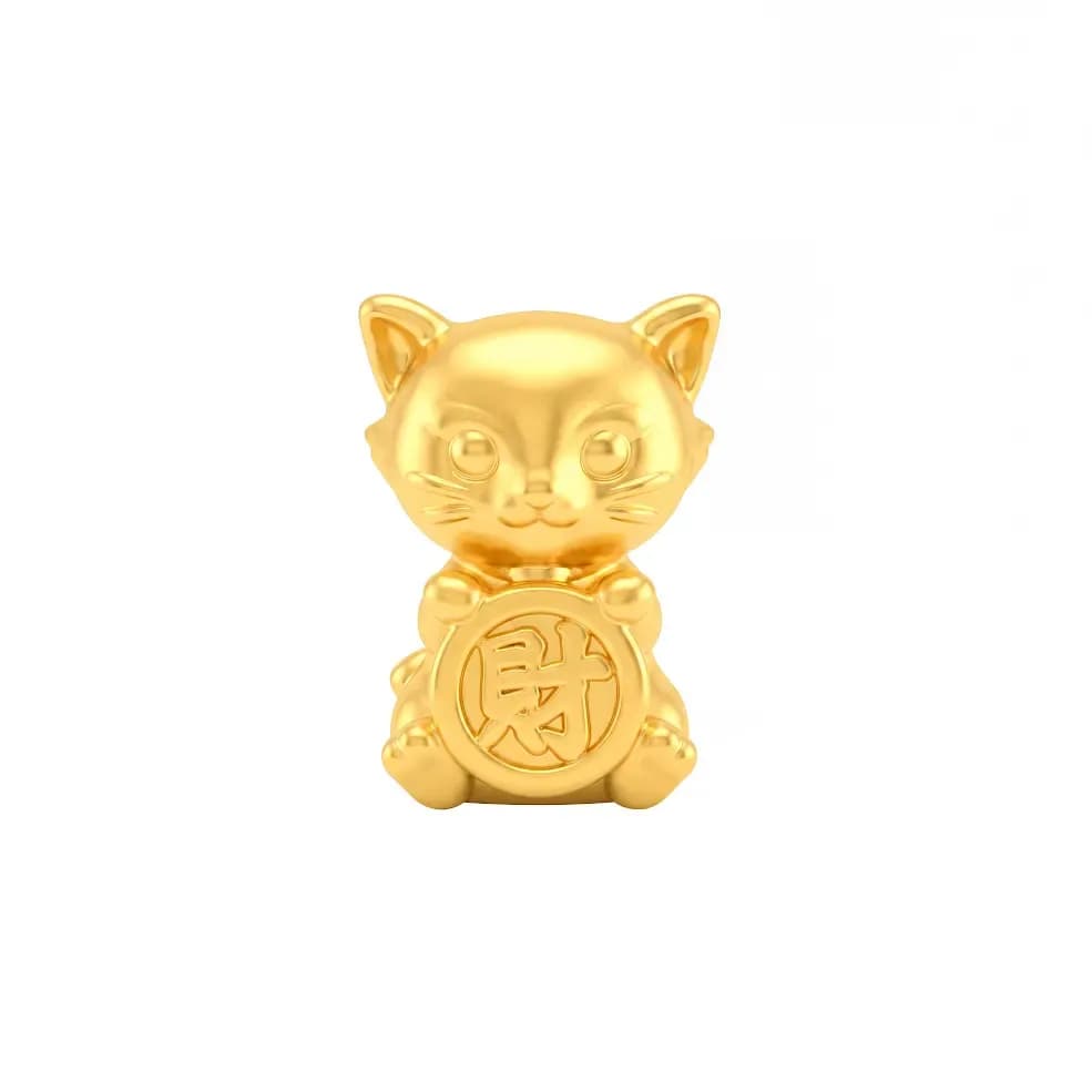 Charm Vàng 24K Hình Mèo Kim Mão Chữ Tài ANCARAT