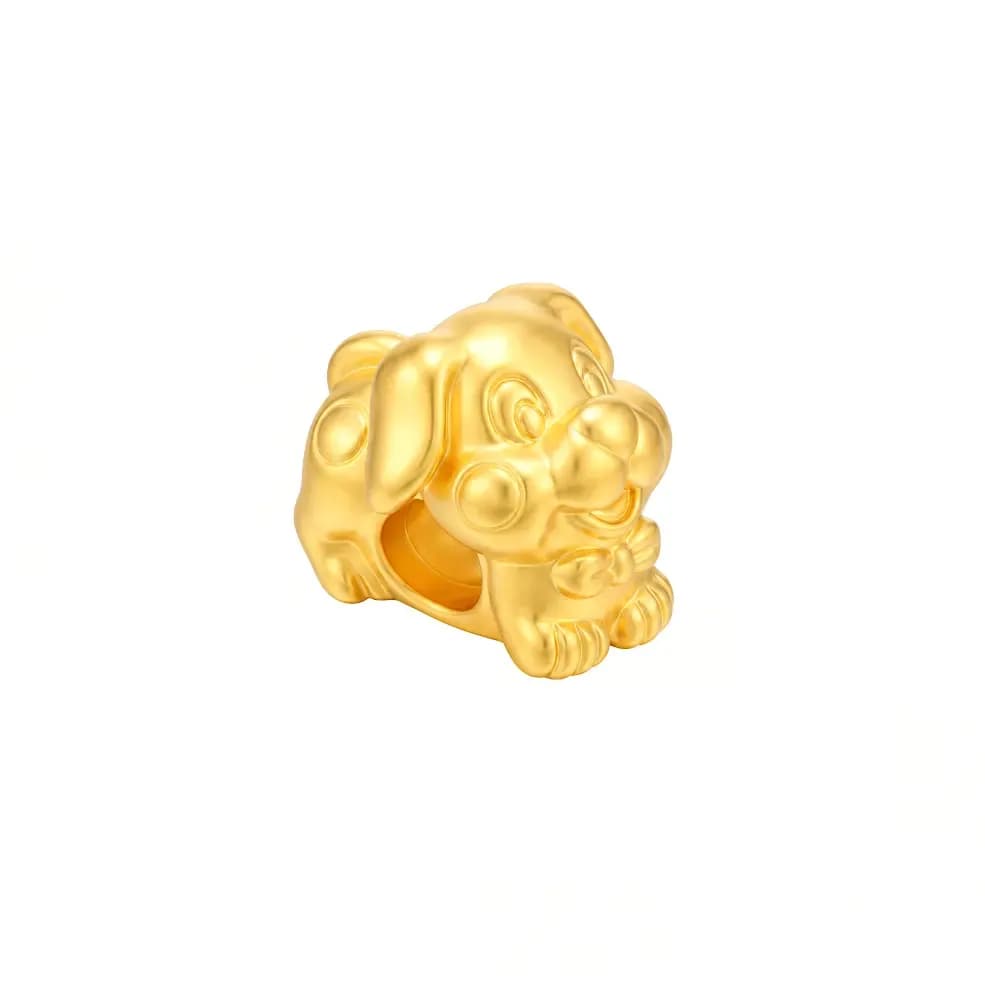 Charm Vàng 24K Kim Tuất Hình Chó Đeo Nơ ANCARAT