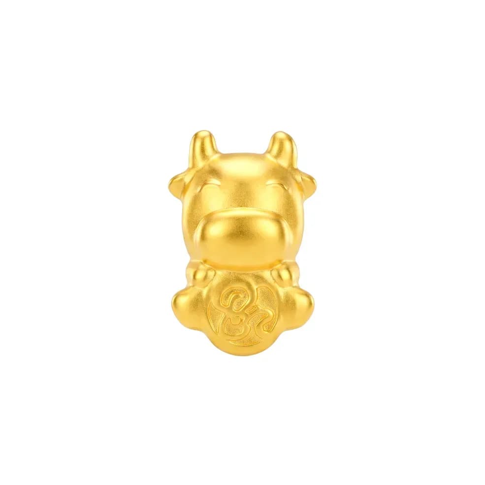 Charm Vàng 24K Hình Trâu Kim Sửu Chữ Phúc ANCARAT