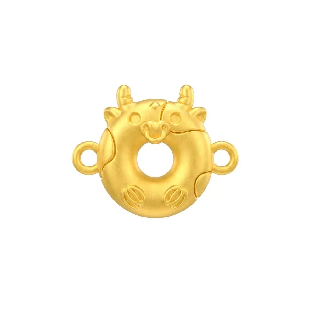 Charm Vàng 24K Hình Trâu Kim Sửu Vòng Tròn ANCARAT