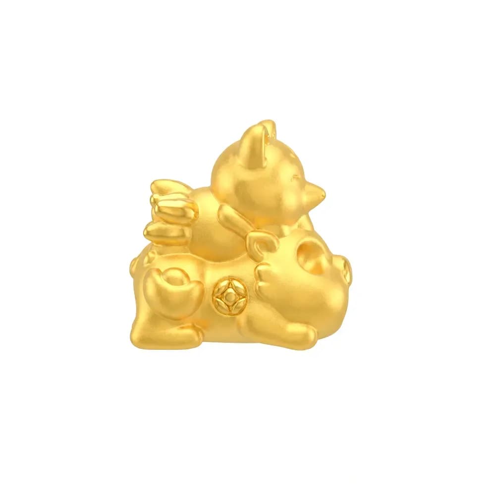 Charm Vàng 24K Tỳ Hưu Baby Cõng Cửu Vỹ Hồ ANCARAT