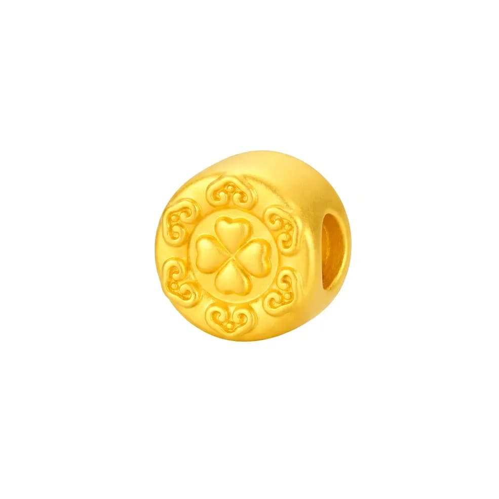 Charm Vàng 24K Cỏ 4 Lá Dáng Hạt Tròn ANCARAT
