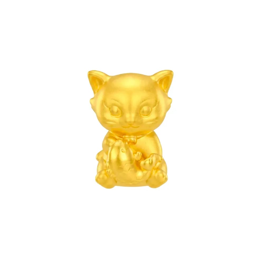 Charm Vàng 24K Hình Mèo Và Cá Kim Mão Ngư ANCARAT