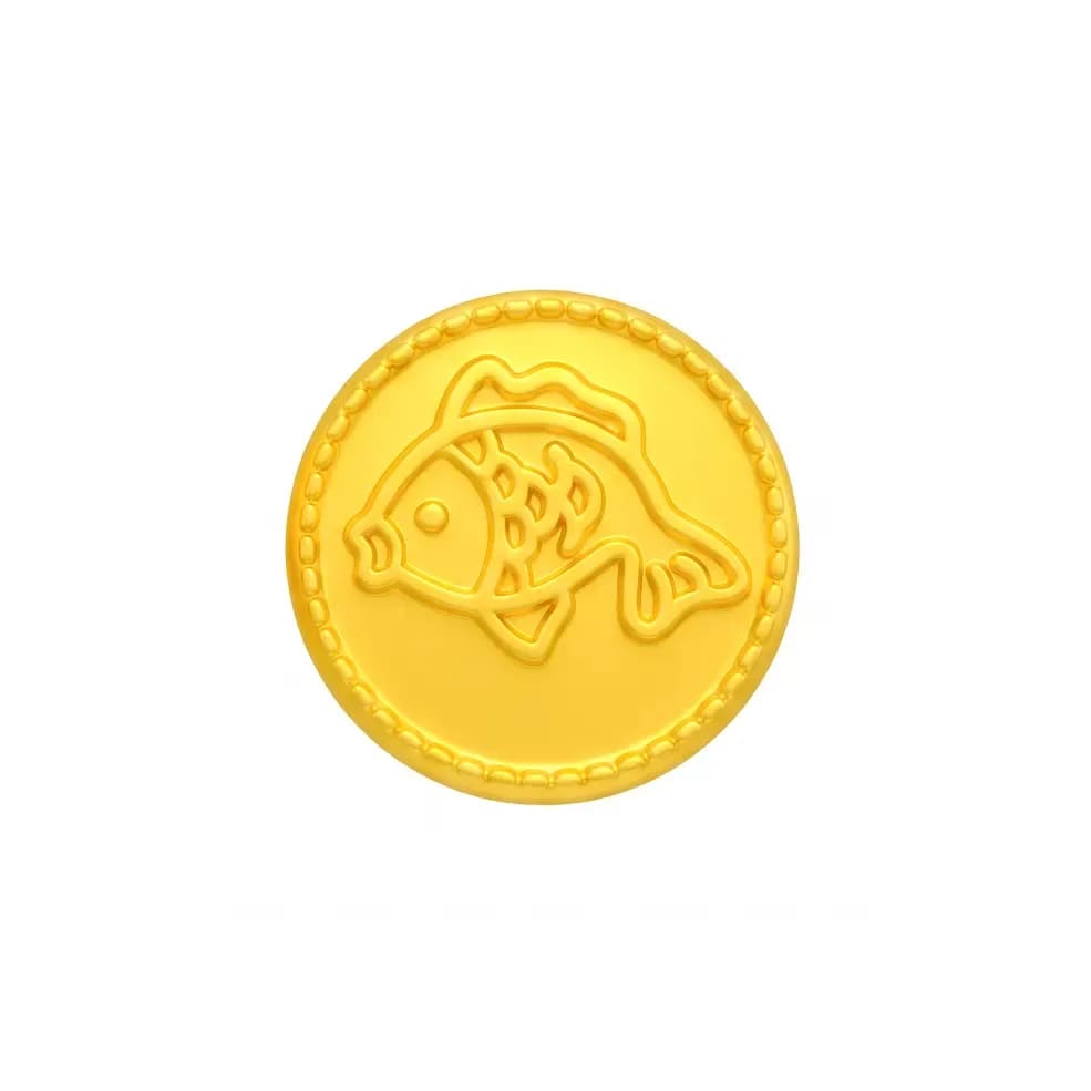 Charm Vàng 24K Hình Cá Vàng Chữ Tài Viền Hạt ANCARAT