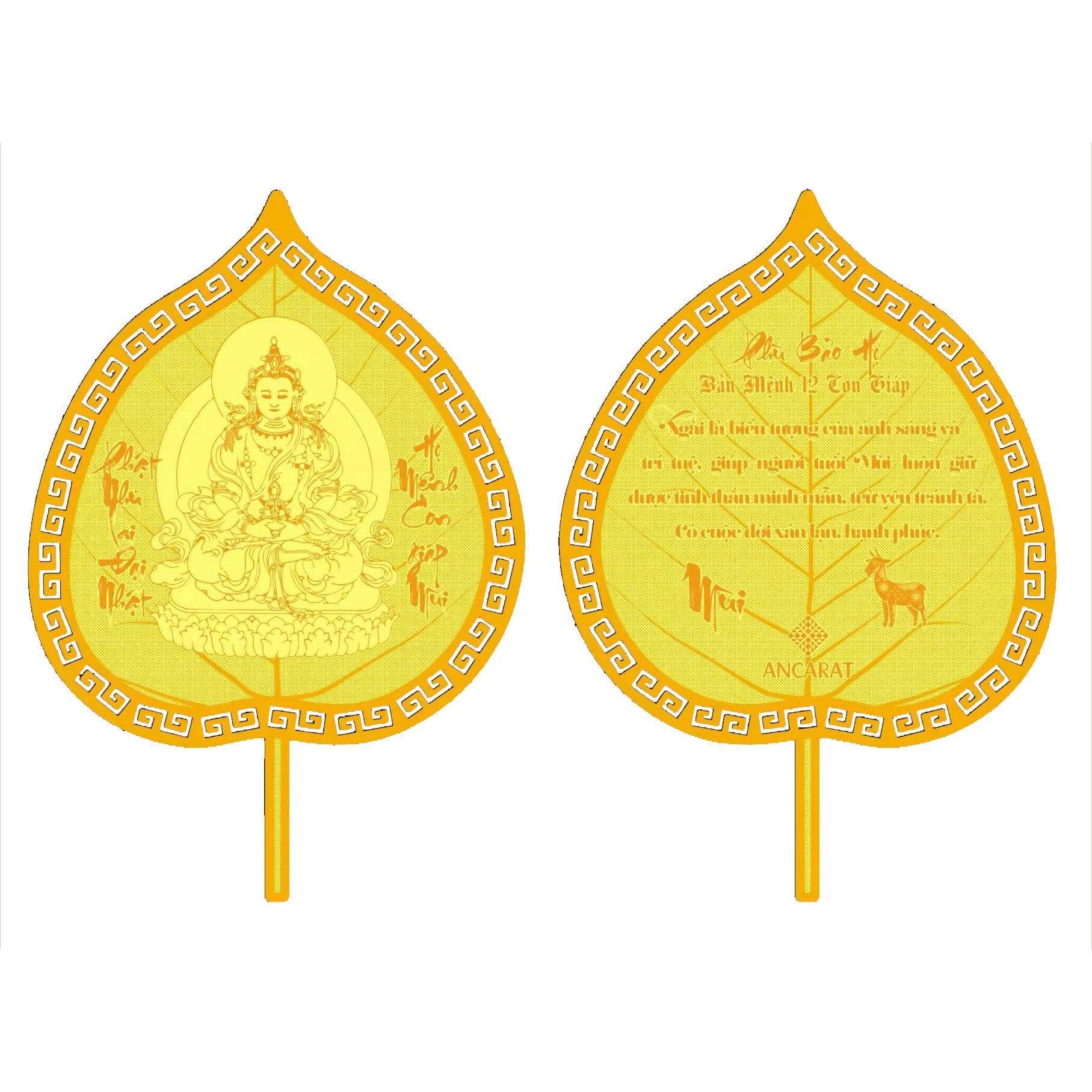 Lá Bồ Đề Mạ Vàng 24K Phật Hộ Mệnh Tuổi Mùi ANCARAT