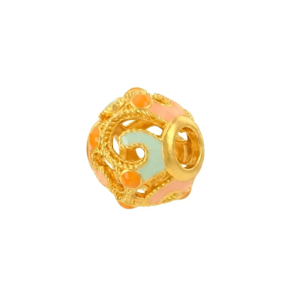 Charm Vàng 24K Hột Tròn Hoa Văn Uốn Lượn 5D - ES06 ANCARAT