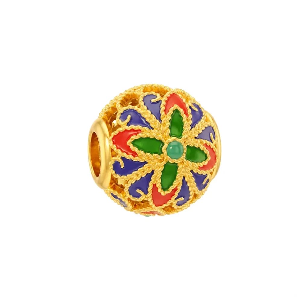 Charm Vàng 24K Hột Tròn Hoa Đa Sắc Sơn Màu 5D ANCARAT