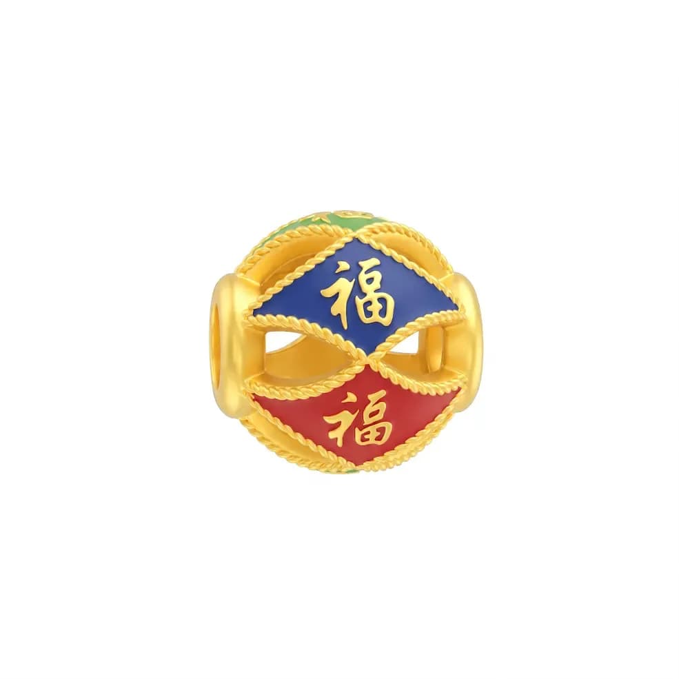 Charm Vàng 24K Hột Tròn Chữ Phúc Sơn Màu 5D ANCARAT