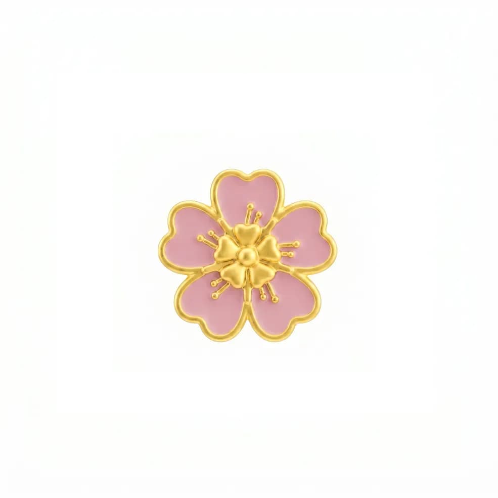 Charm Vàng 24K Hoa Mai Sơn Màu Hồng ANCARAT