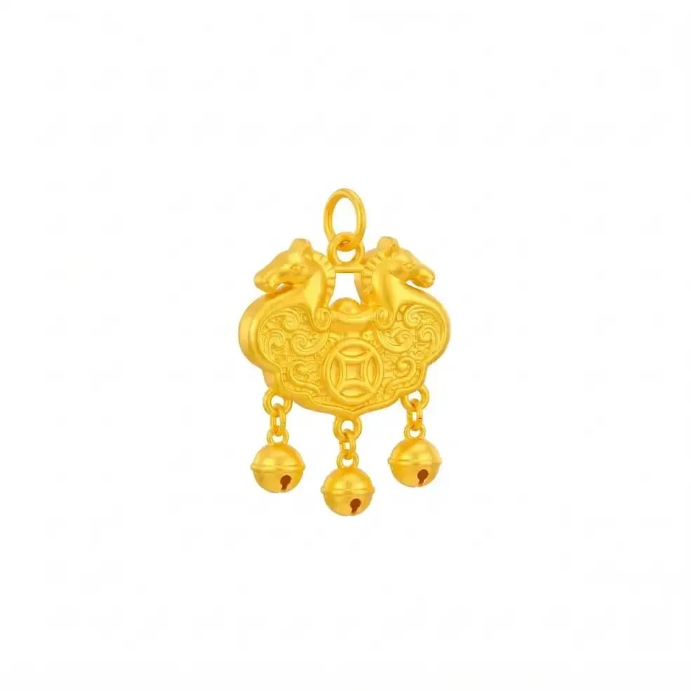 Mặt Dây Vàng 24K Song Mã Kim Tiền Lục Lạc ANCARAT