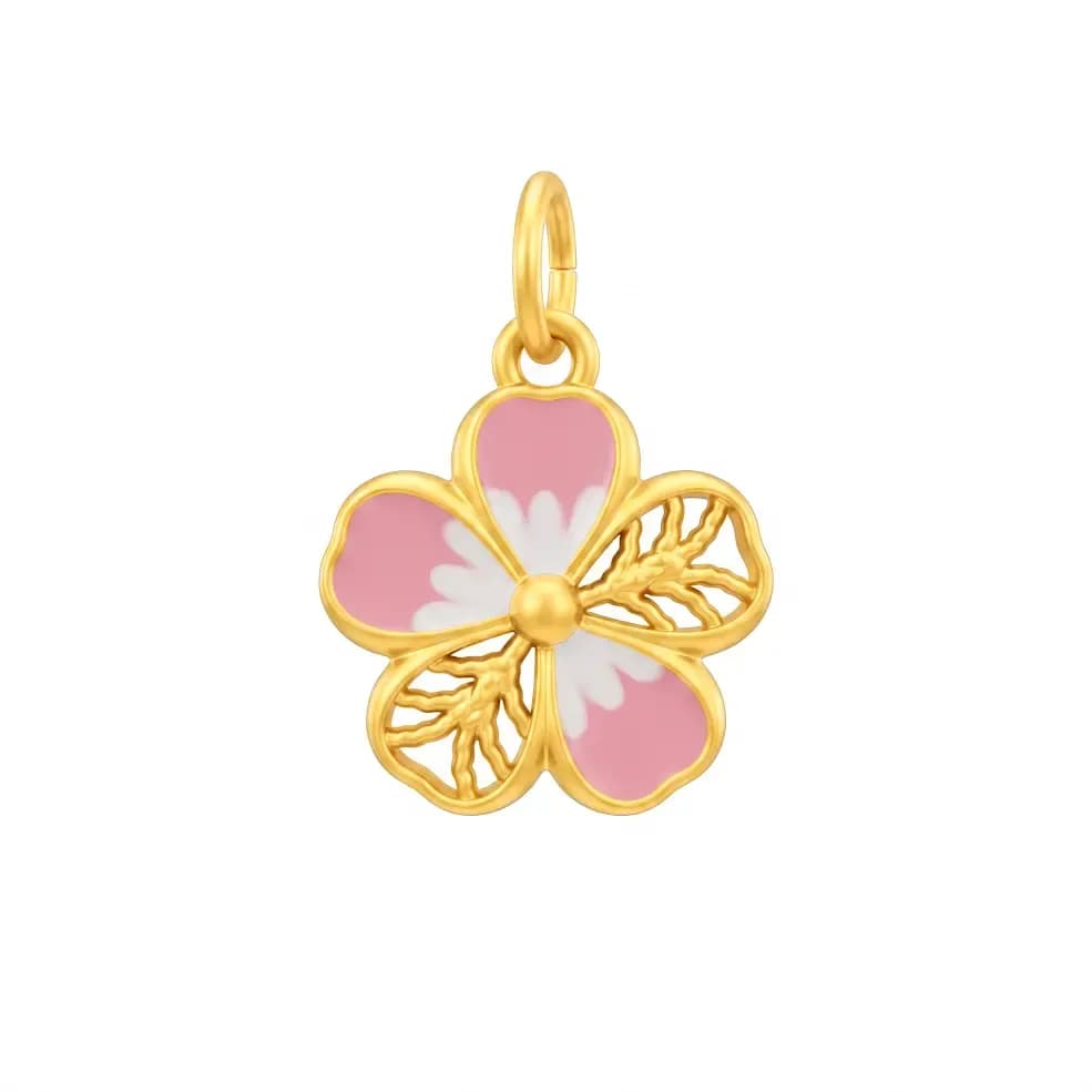 Charm rơi Vàng 18K Hoa Đào Sơn Màu 5D