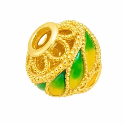 Charm Vàng 24K Hột tròn Hoa văn sơn màu 5D