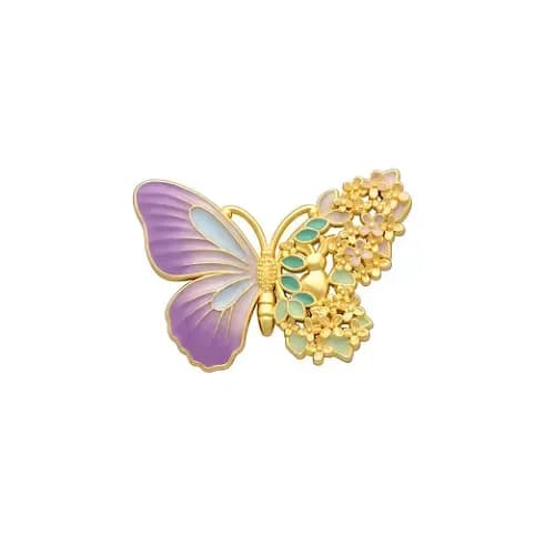 Mặt Dây Vàng 24K Hồ Điệp Cánh Tím Hoa Lá ANCARAT