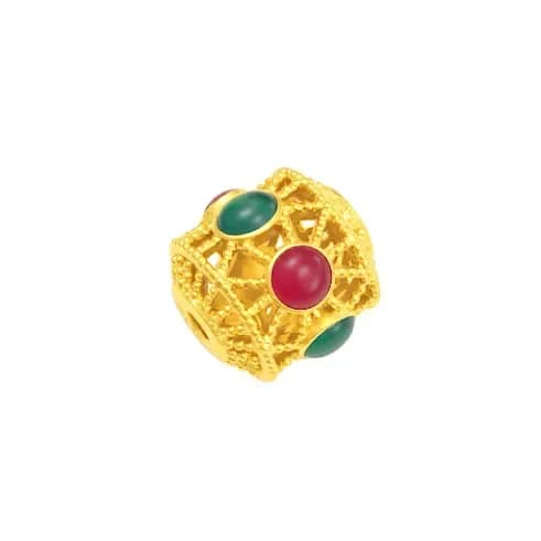 Charm Vàng 24K Trụ Hoa Văn Sơn Màu 5D ANCARAT