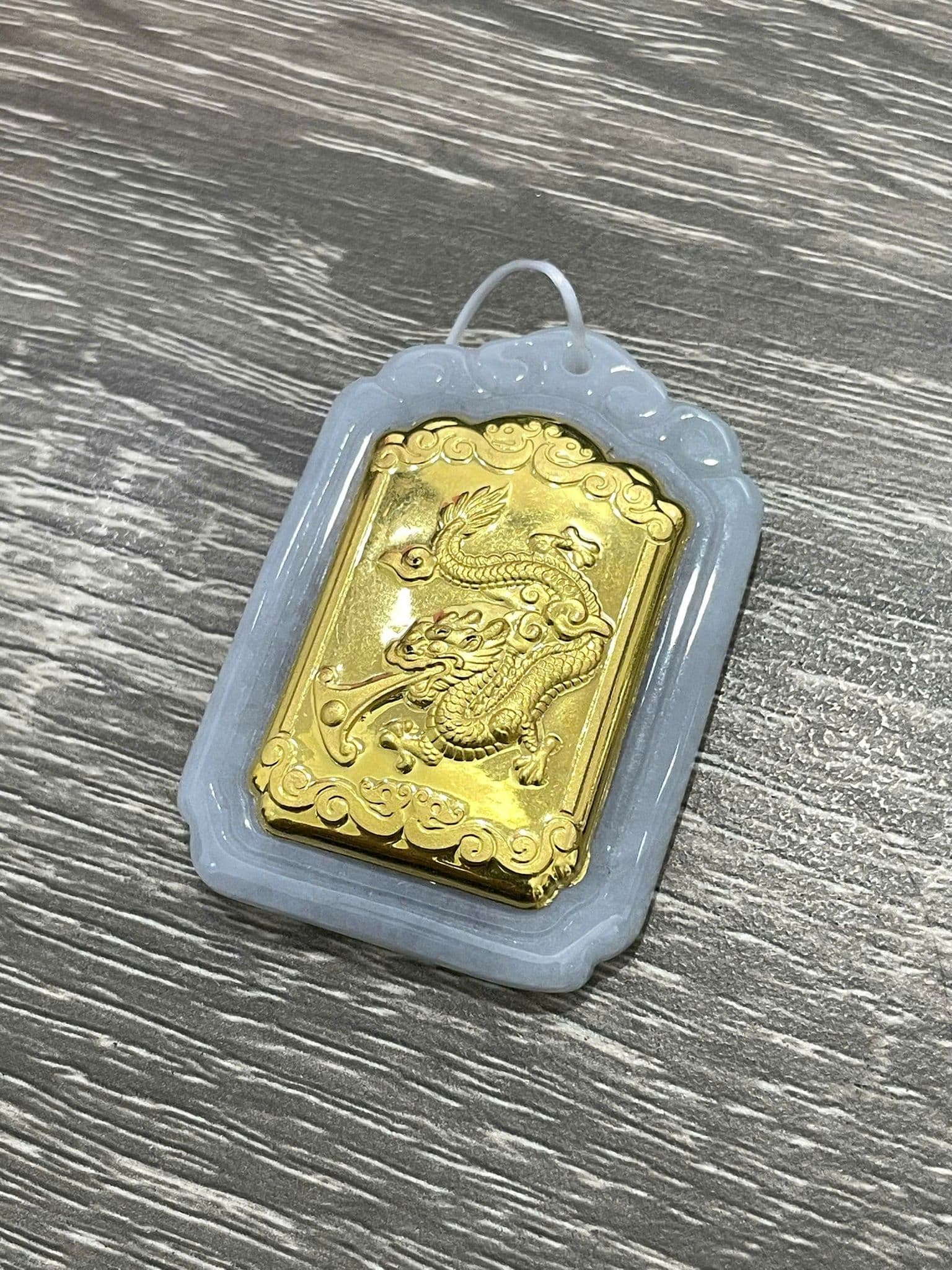 Mặt Dây Ngọc Phỉ Thúy Dát Vàng 24K Bài Vị Kim Thìn ANCARAT