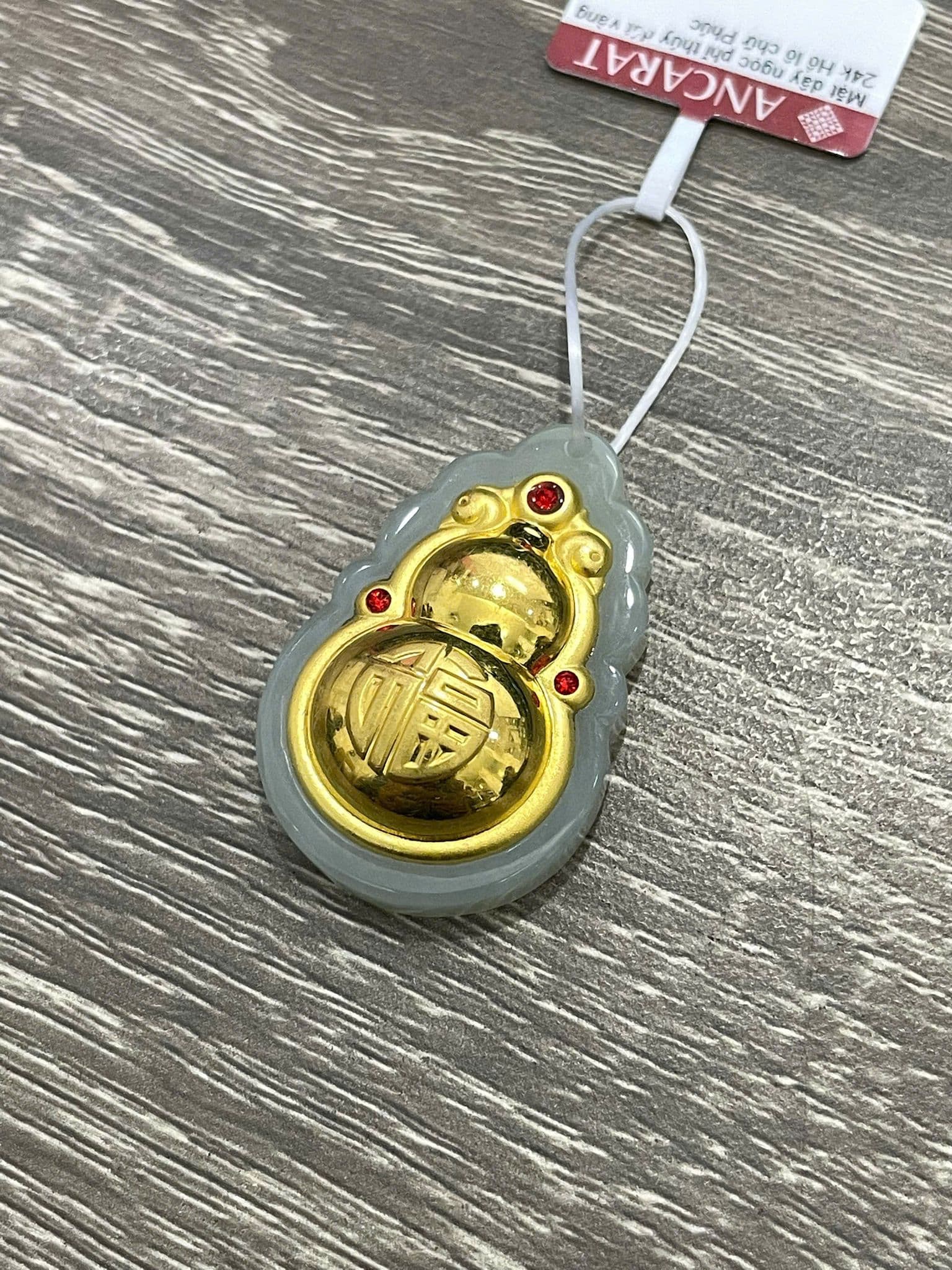 Mặt dây ngọc phỉ thúy dát vàng 24K Hồ Lô Chữ Phúc ANCARAT