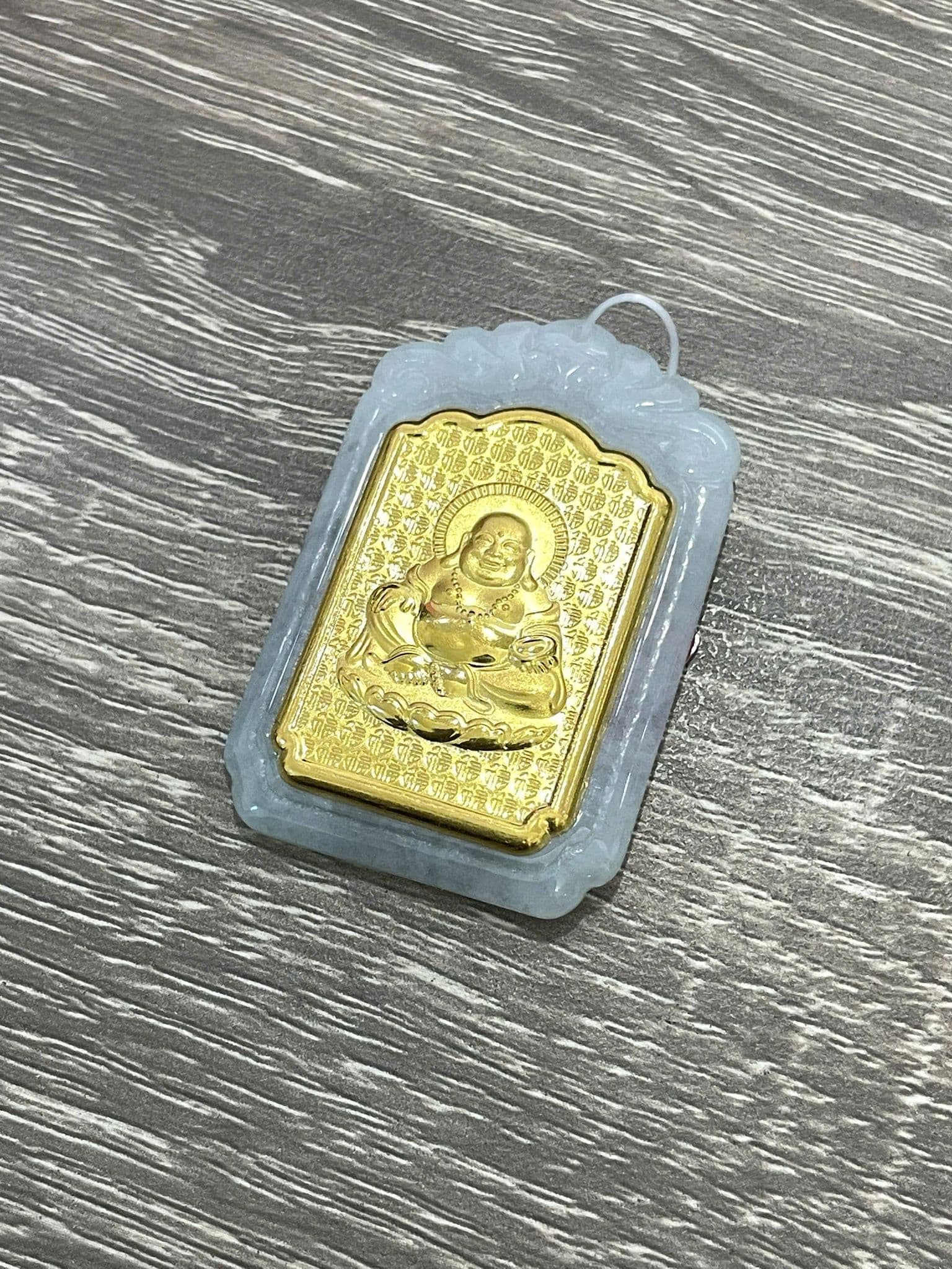 Mặt dây ngọc phỉ thúy dát vàng 24K Bài Vị Di Lặc ANCARAT