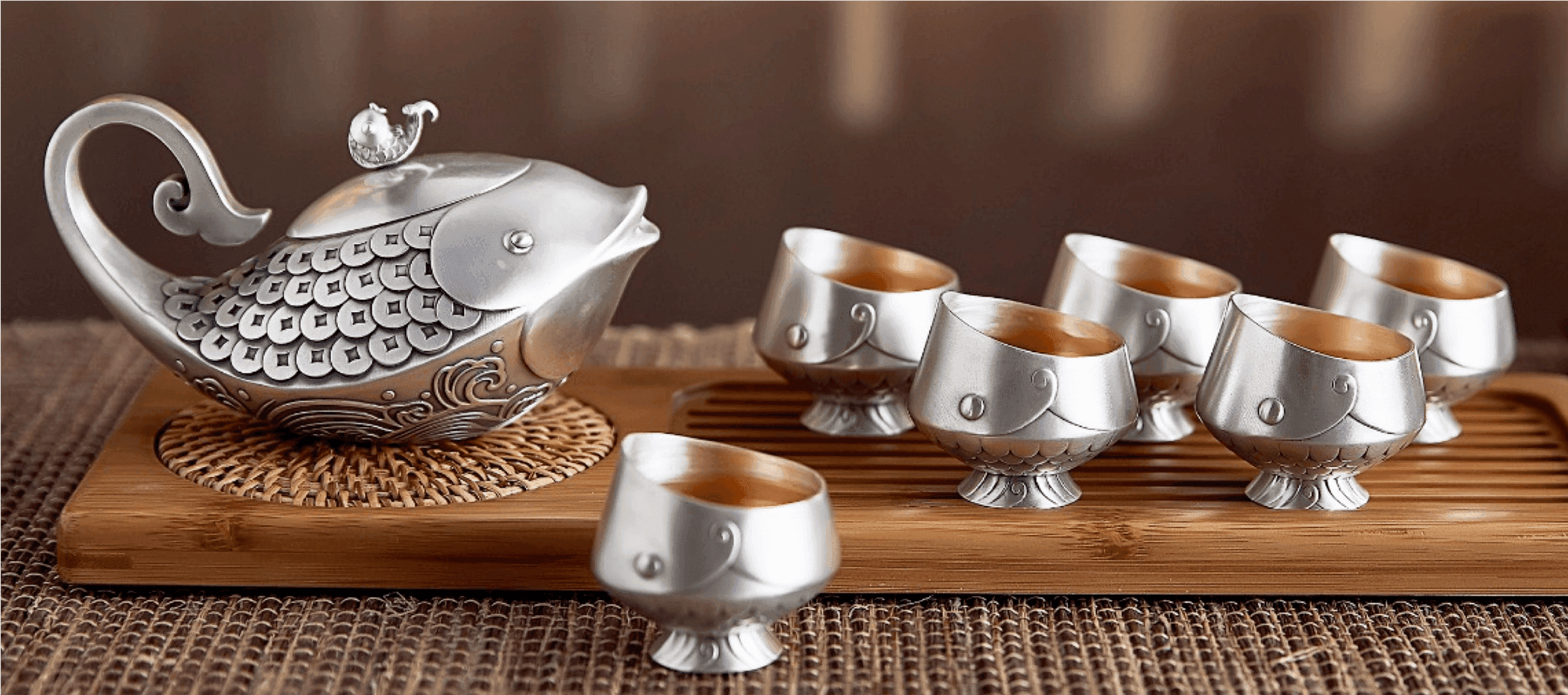 Tiền công Bộ ấm chén bạc 999 Ngân Ngư Mãn Đường (Đi kèm sản phẩm chính)