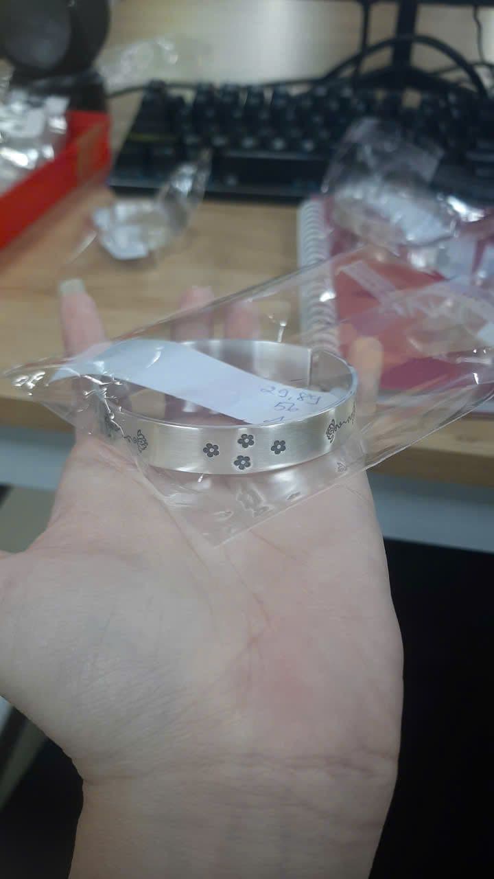 Vòng bạc 999 khắc hoa năm cánh, hoa sen Open Cuff ANCARAT