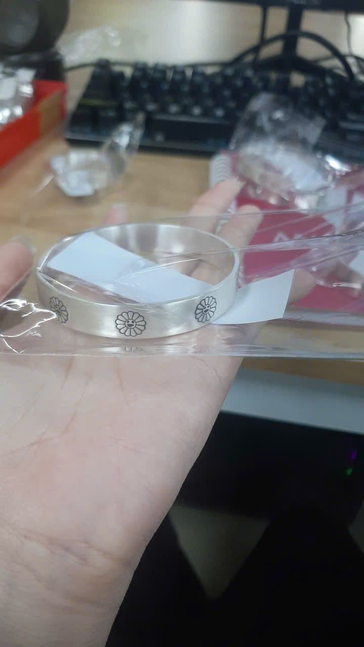 Vòng bạc 999 khắc hoa mặt cười Open Cuff ANCARAT