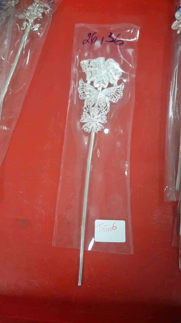 Trâm Cài Tóc Bạc 999 Họa Tiết Hoa Và Bướm ANCARAT