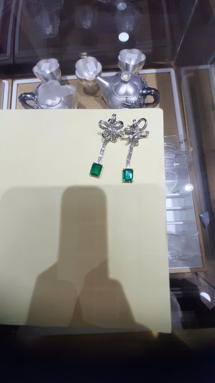 Bông Tai Bạc 925 Hoa Dáng Dài Đính Đá Xanh ANCARAT