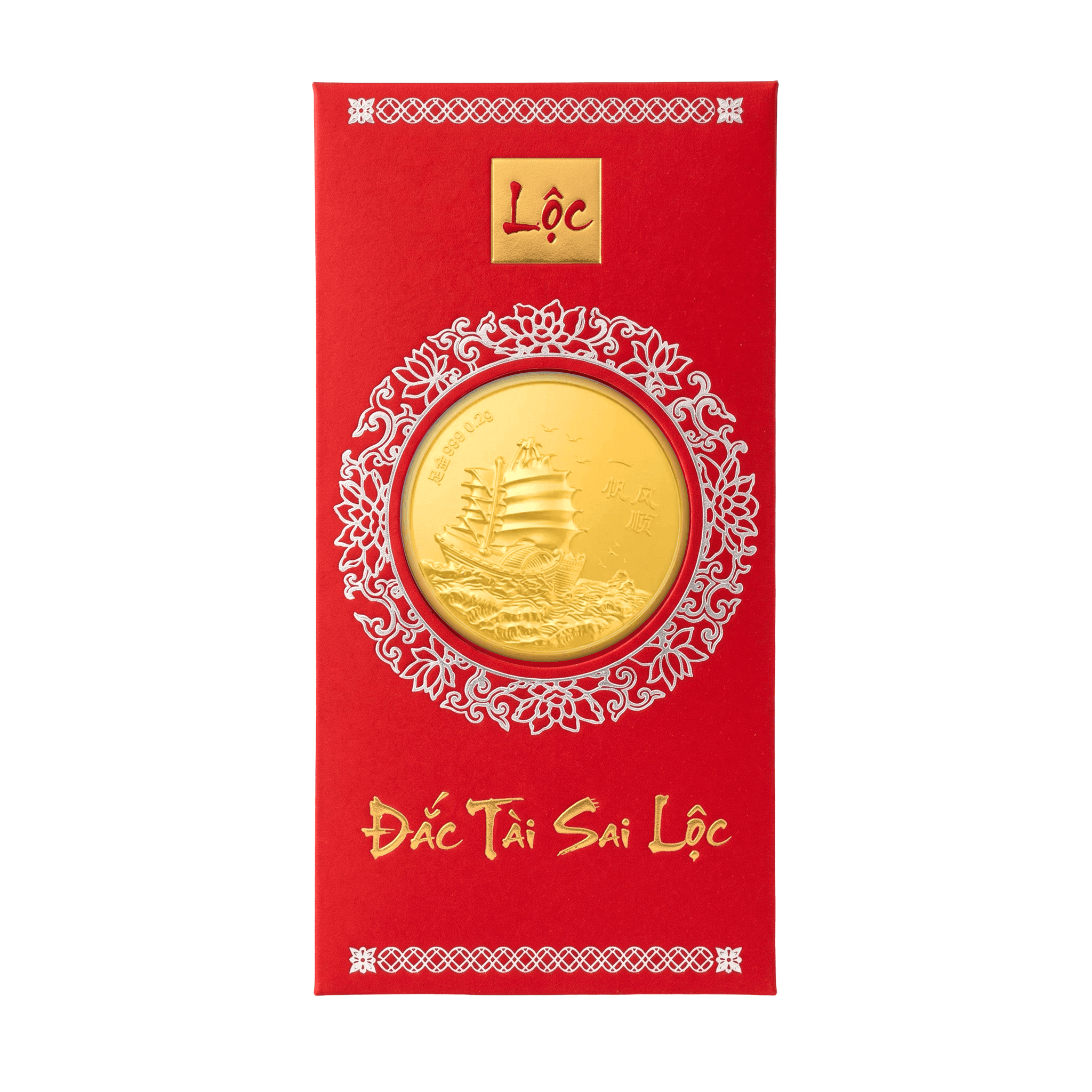 Bao lì xì Vàng 24K 9999 Thuyền Buồm 0.1g
