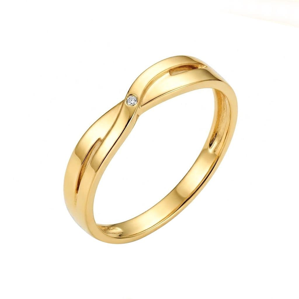 Nhẫn Cưới KCTN Hai Dải Giao Nhau Điểm Tròn ANCARAT