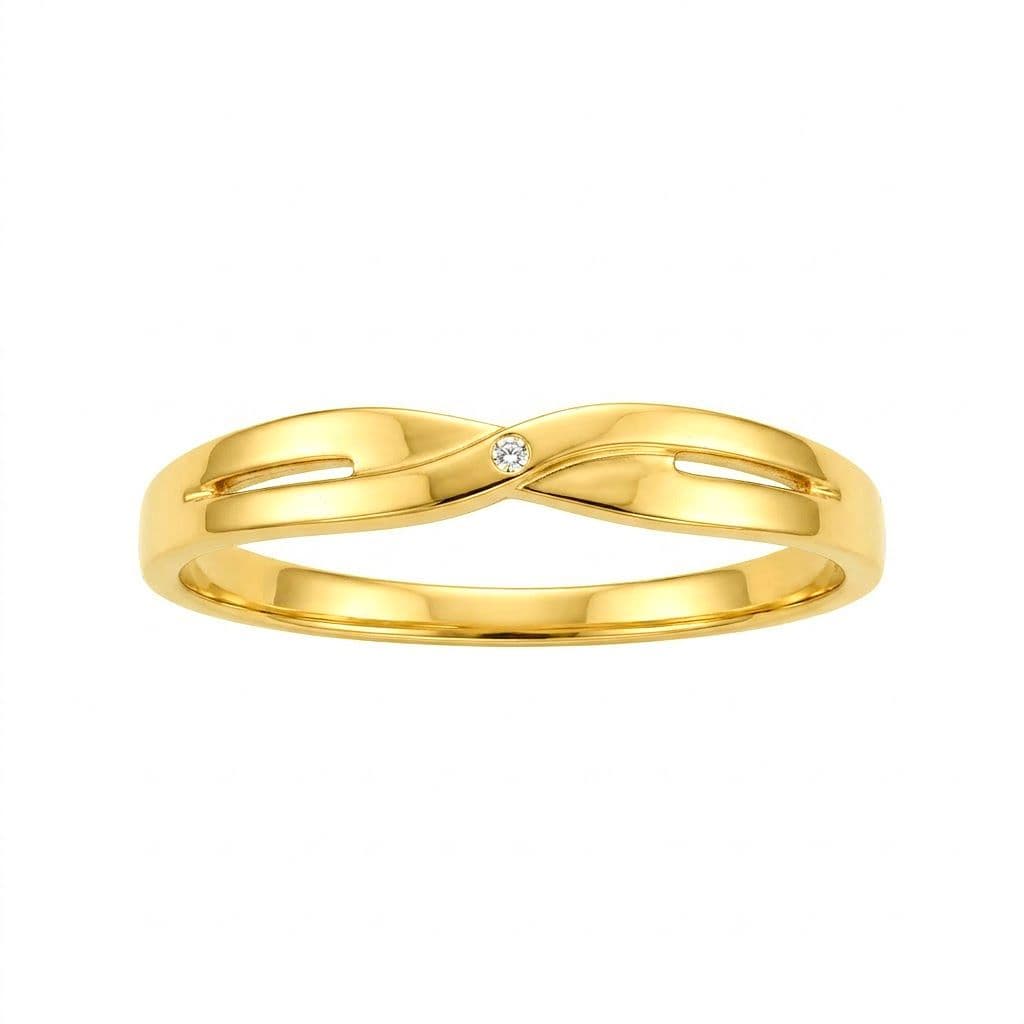 Nhẫn Cưới KCTN Hai Dải Giao Nhau Điểm Tròn ANCARAT