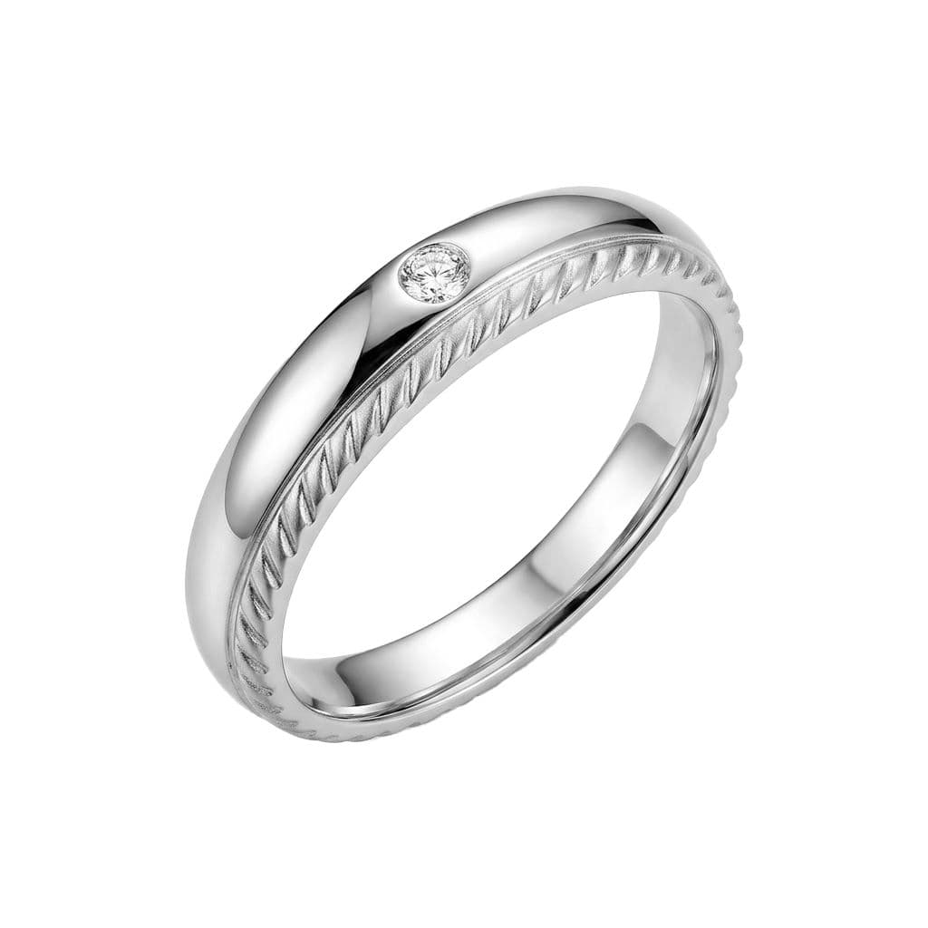 Nhẫn Cưới KCTN Mặt Cong Viền Vân Chéo ANCARAT