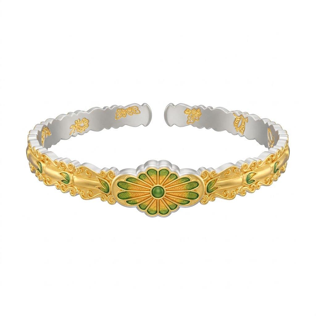 Vòng Tay Bạc 999 Open Cuff Hoa Đa Sắc ANCARAT