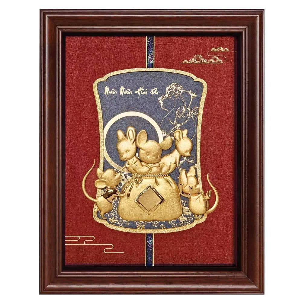 Tranh mạ vàng 24K: Kim Tý Niên Niên Hữu Dư